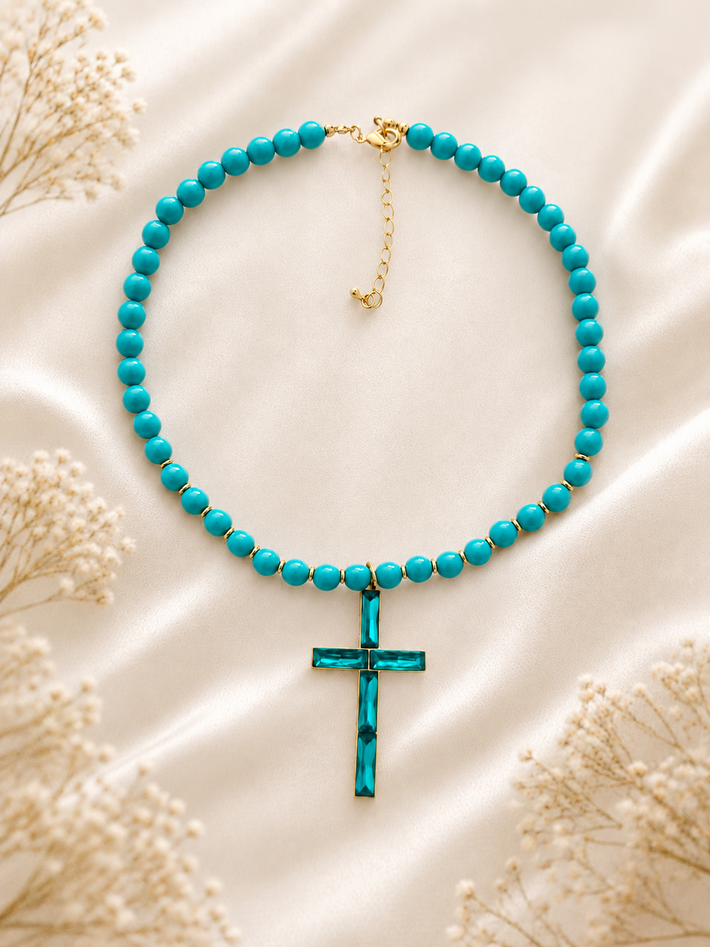 Collar Cruz Turquesa con Cristales · LUX Mediterráneo